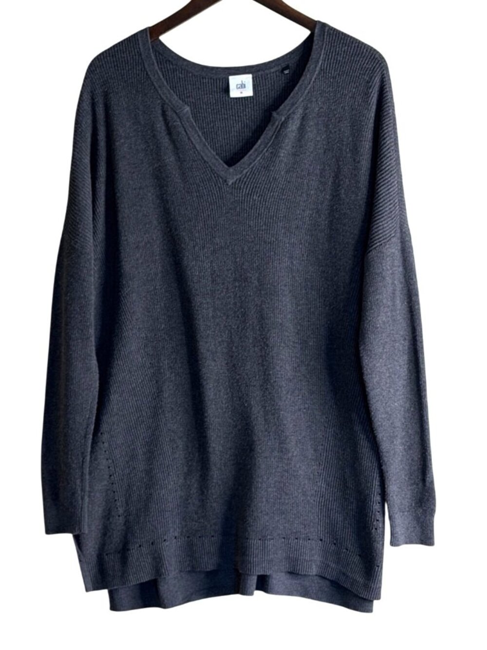 Cabi Long Sleeve V Neck Sweater Tunic Cotton Gray Coverage Size M